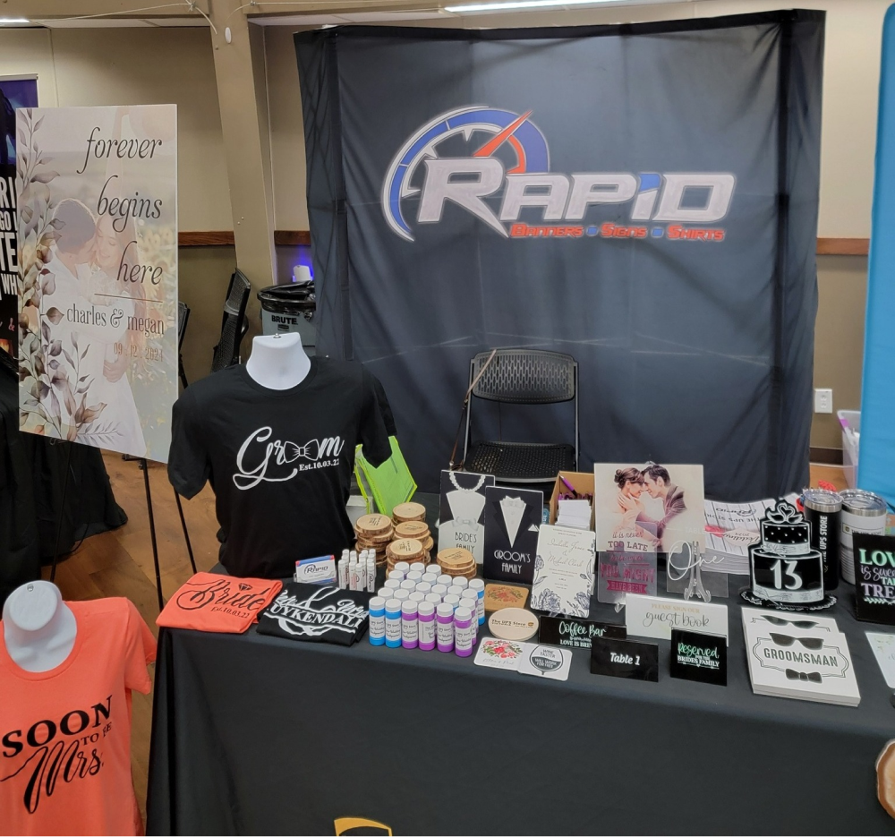 Wedding merchandise display at booth