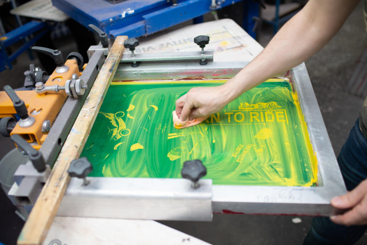 Screen printing process in action