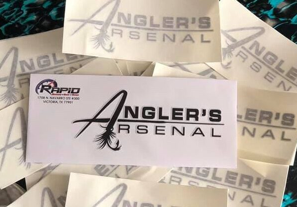 Angler's Arsenal logo stickers.