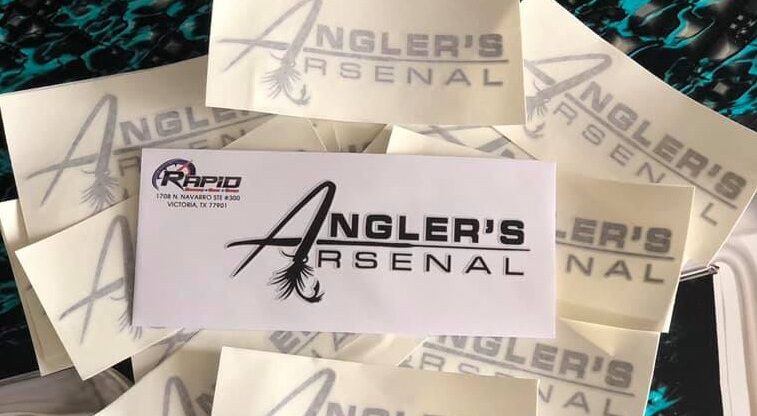 Angler's Arsenal logo stickers.